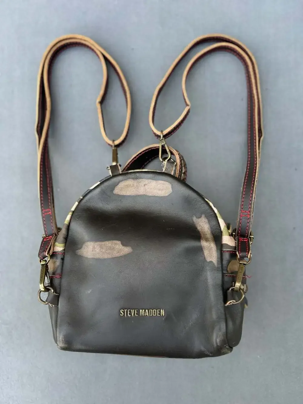 Steve Madden Margot Studded Camo and Leather Mini Backpack